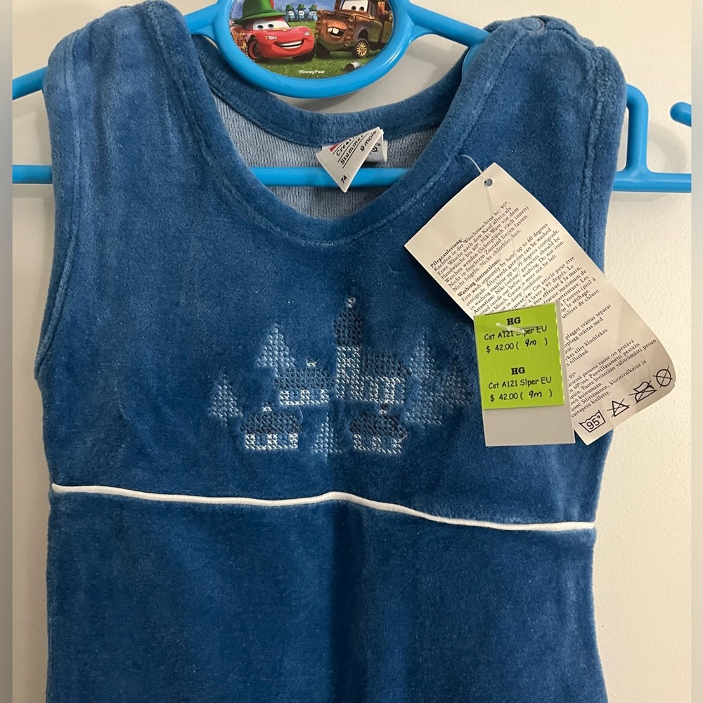Blue Footed European Velour Baby Romper Made in Austria